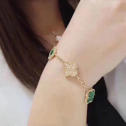 [Baslove]CLOVER  5 MOTIF MALACHITE DIAMOND BRACELET