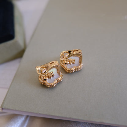 [Baslove]LUCKY PINK GOLD WHITE MOP EARRINGS