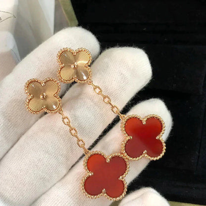 [Baslove]CLOVER 2 MOTIF  LASER CARNELIAN EARRINGS