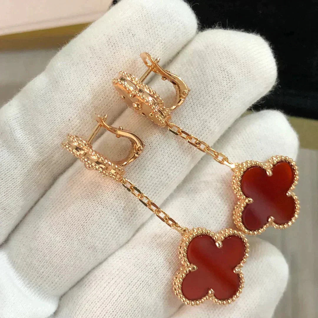 [Baslove]CLOVER 2 MOTIF  LASER CARNELIAN EARRINGS