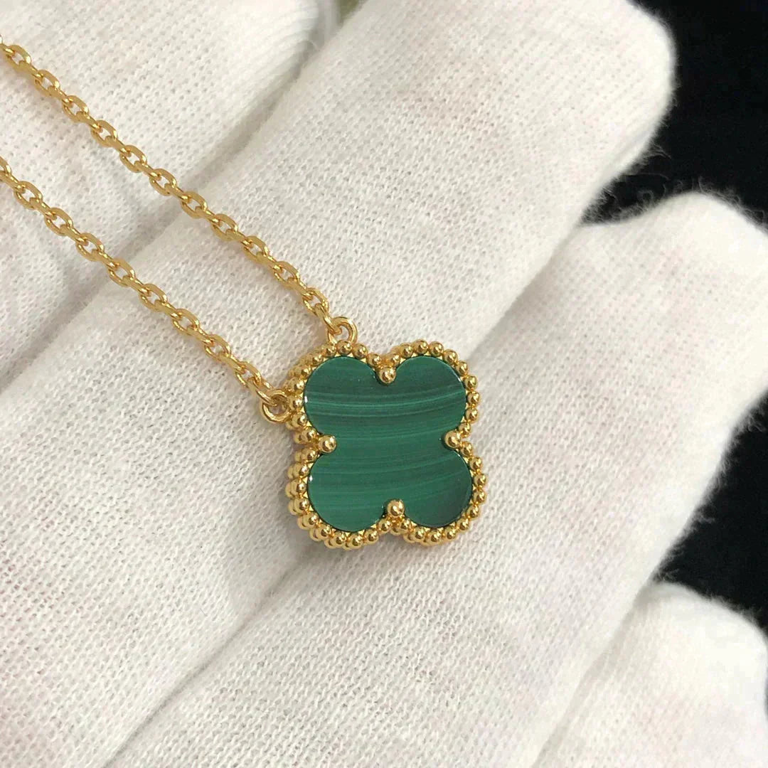 [Baslove]CLOVER 15MM MALACHITE SINGLE FLOWER  NECKLACE