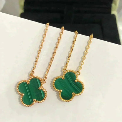 [Baslove]CLOVER 15MM MALACHITE SINGLE FLOWER  NECKLACE