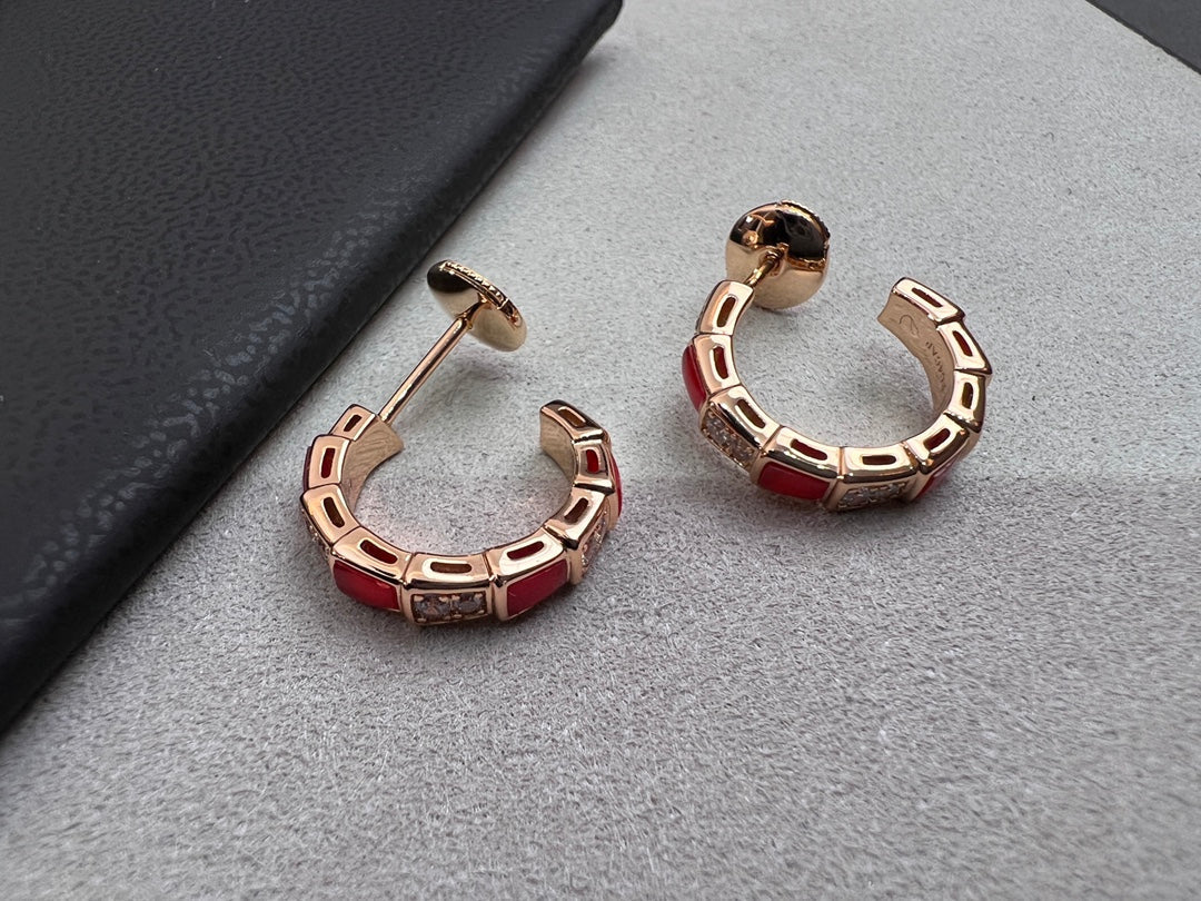 [Baslove]SERPENTI CARNELIAN PINK GOLD EARRINGS