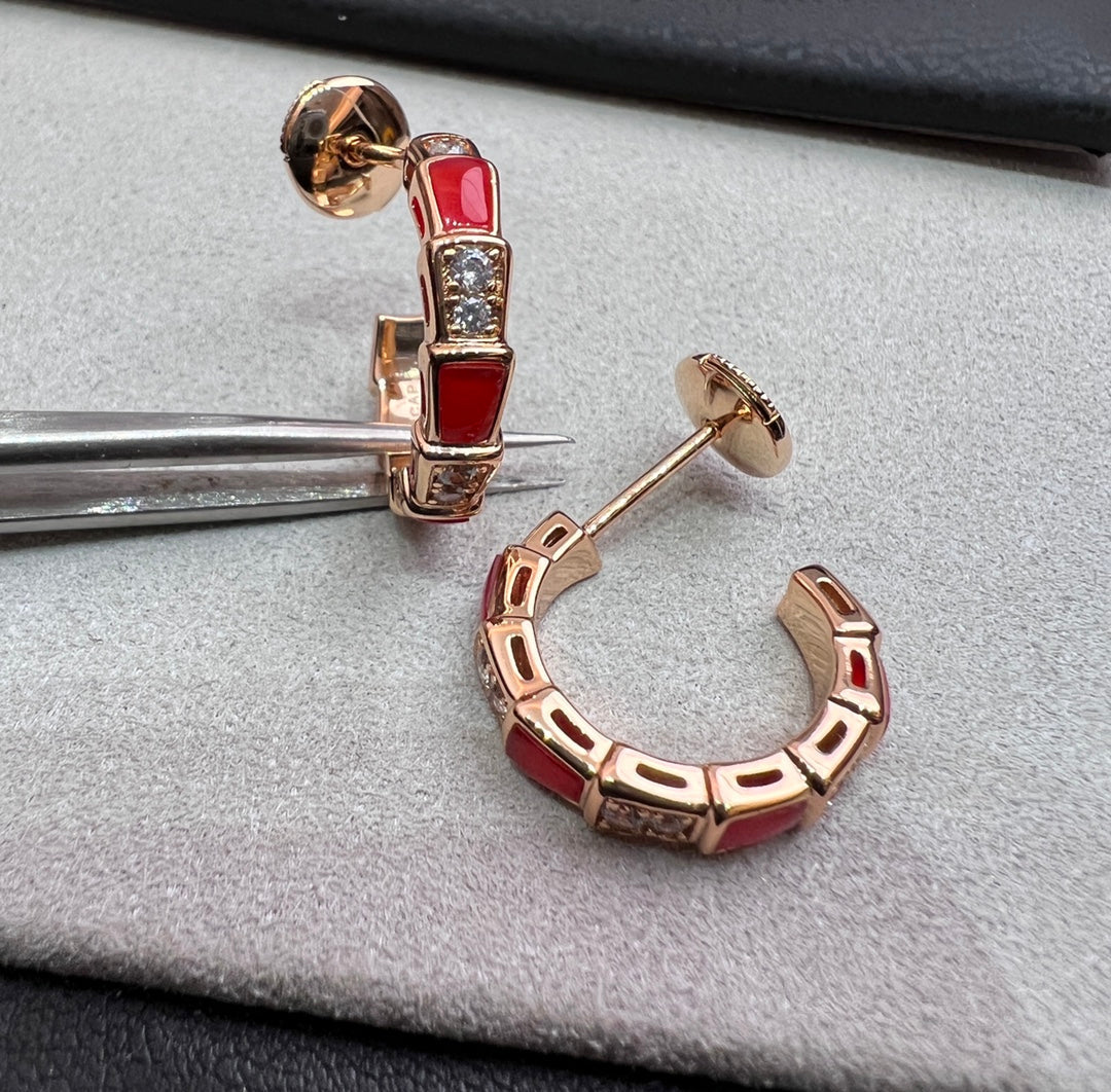 [Baslove]SERPENTI CARNELIAN PINK GOLD EARRINGS