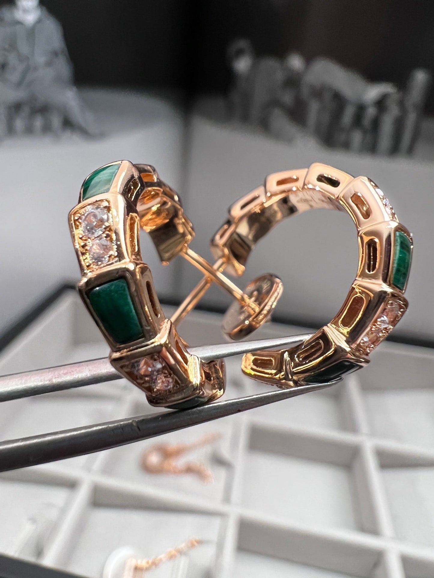 [Baslove]SERPENTI MALACHITE PINK GOLD EARRINGS