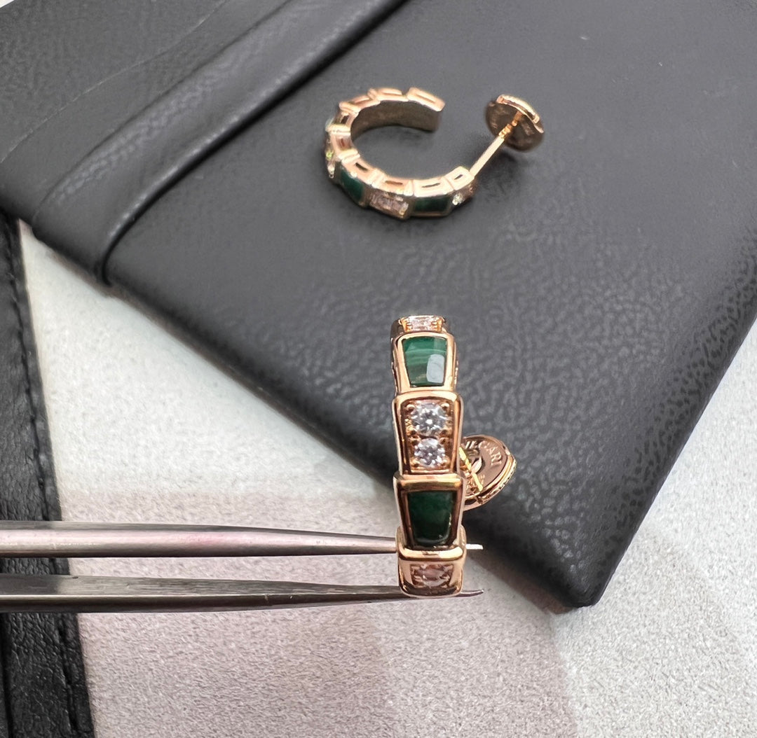 [Baslove]SERPENTI MALACHITE PINK GOLD EARRINGS