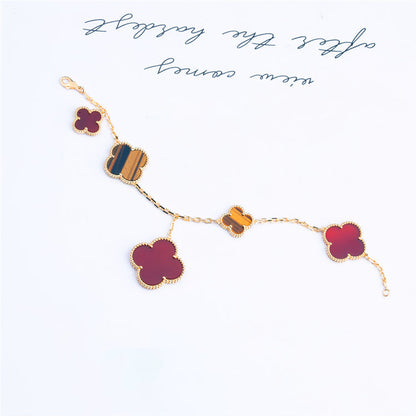 [Baslove]CLOVER BRACELET 5 MOTIFS CARNELIAN TIGER EYE