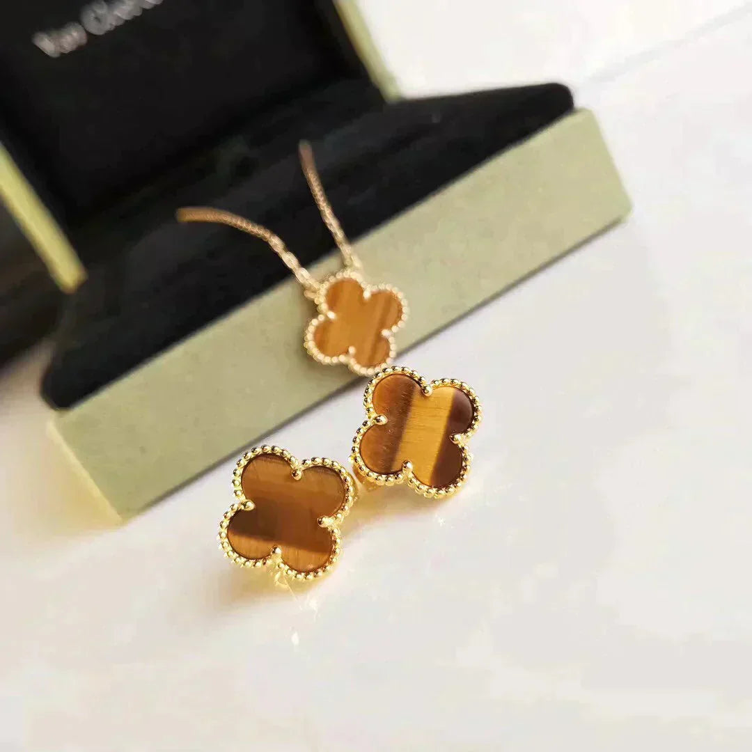 [Baslove]CLOVER MEDIUM 1 MOTIFS TIGER EYE EARRINGS