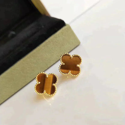 [Baslove]CLOVER MEDIUM 1 MOTIFS TIGER EYE EARRINGS