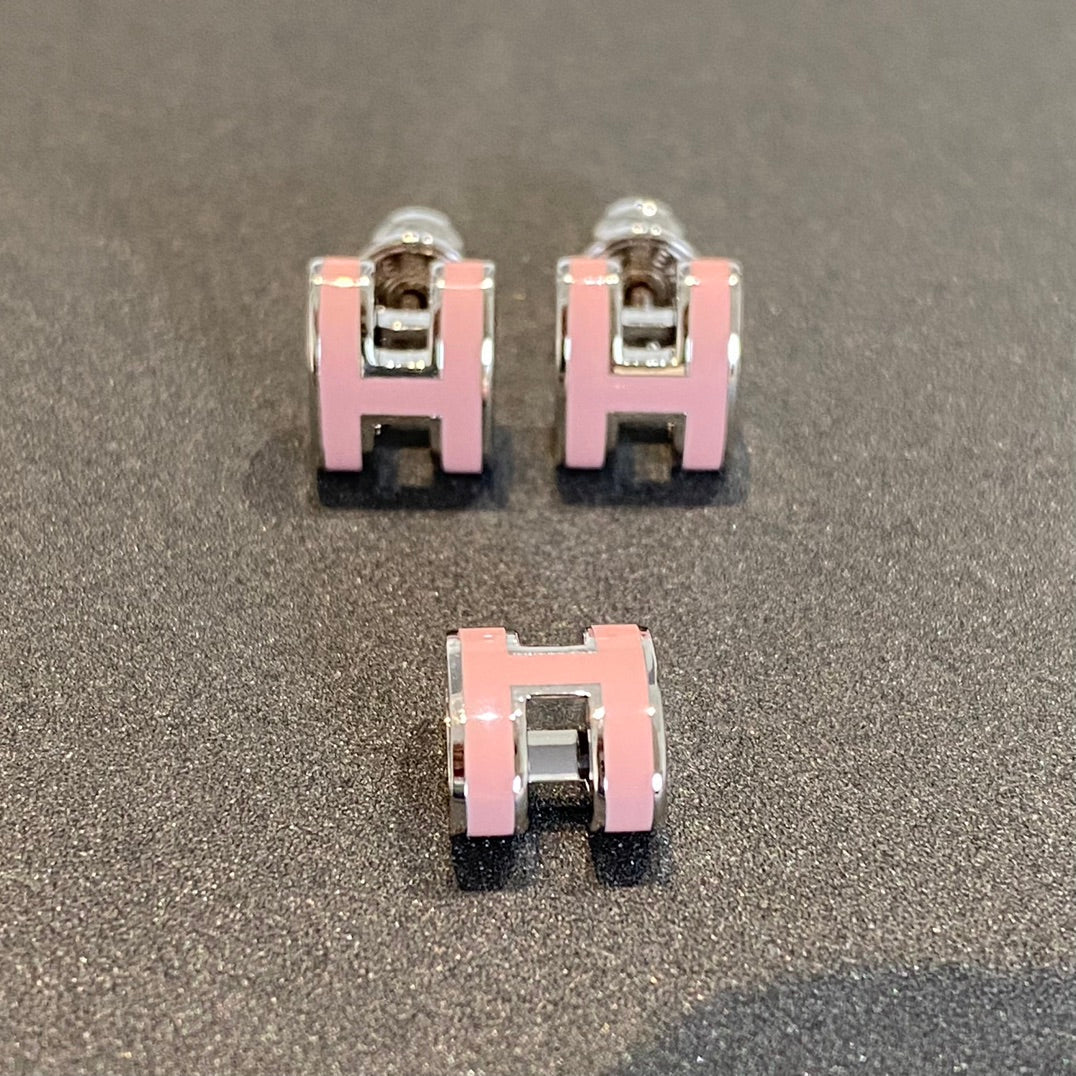 [Baslove]MINI POP H SILVER EARRINGS PINK