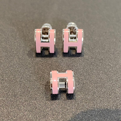 [Baslove]MINI POP H SILVER EARRINGS PINK