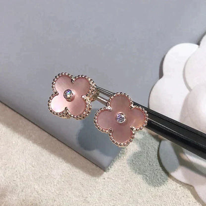 [Baslove]CLOVER MEDIUM 1 MOTIFS  PINK MOP DIAMOND EARRINGS