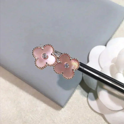 [Baslove]CLOVER MEDIUM 1 MOTIFS  PINK MOP DIAMOND EARRINGS