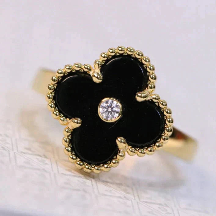 [Baslove]CLOVER ONYX RING GOLD DIAMOND