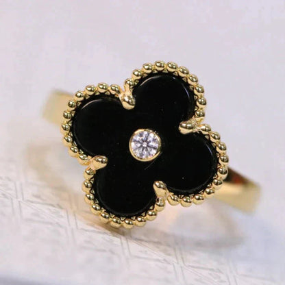 [Baslove]CLOVER ONYX RING GOLD DIAMOND