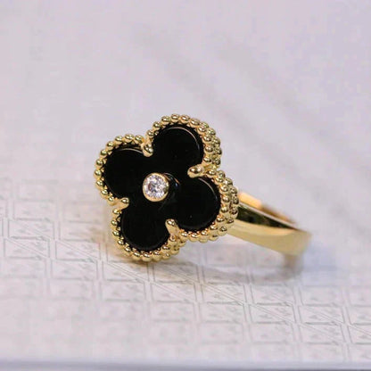 [Baslove]CLOVER ONYX RING GOLD DIAMOND