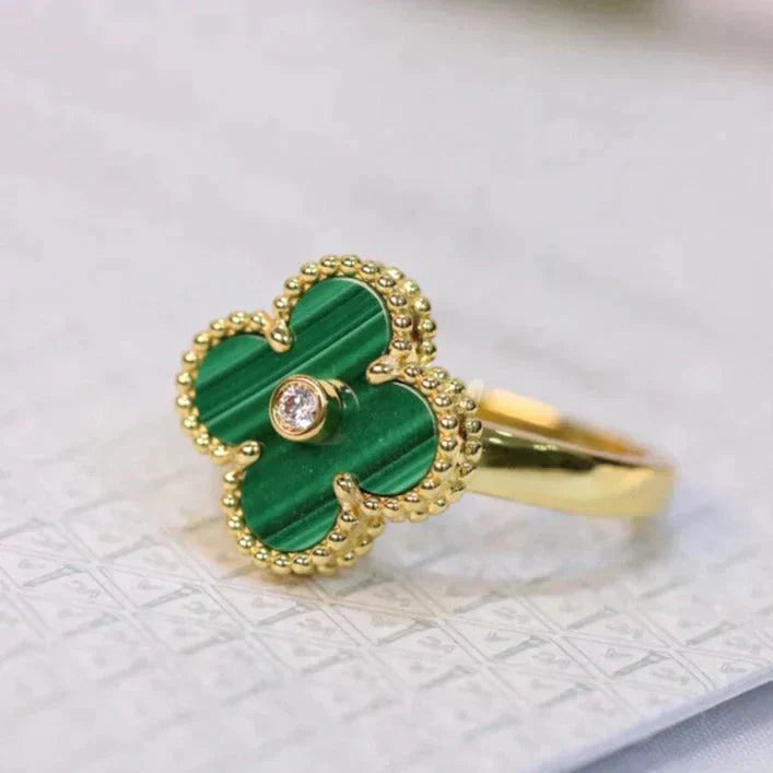 [Baslove]CLOVER MALACHITE RING GOLD DIAMOND