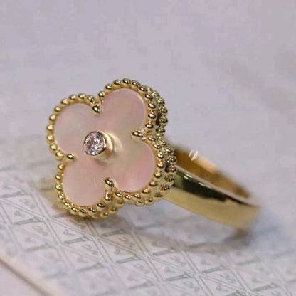 [Baslove]CLOVER PINK MOP RING GOLD DIAMOND