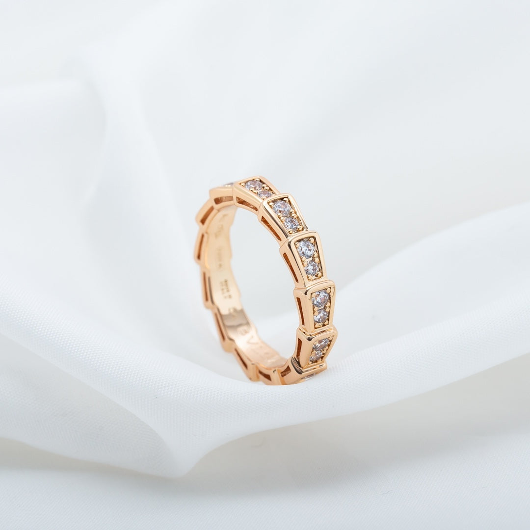 [Baslove]SERPENTI RING PINK GOLD DIAMOND PAVED 3MM