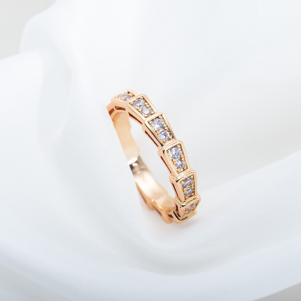 [Baslove]SERPENTI RING PINK GOLD DIAMOND PAVED 3MM