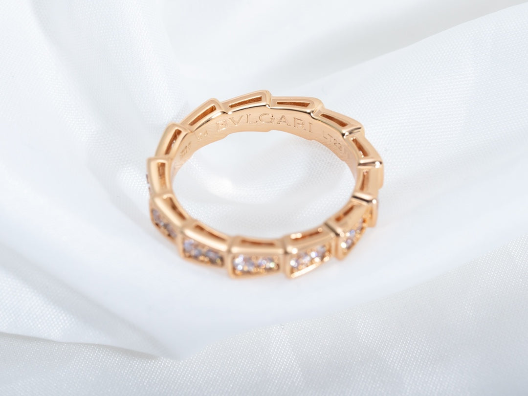 [Baslove]SERPENTI RING PINK GOLD DIAMOND PAVED 3MM