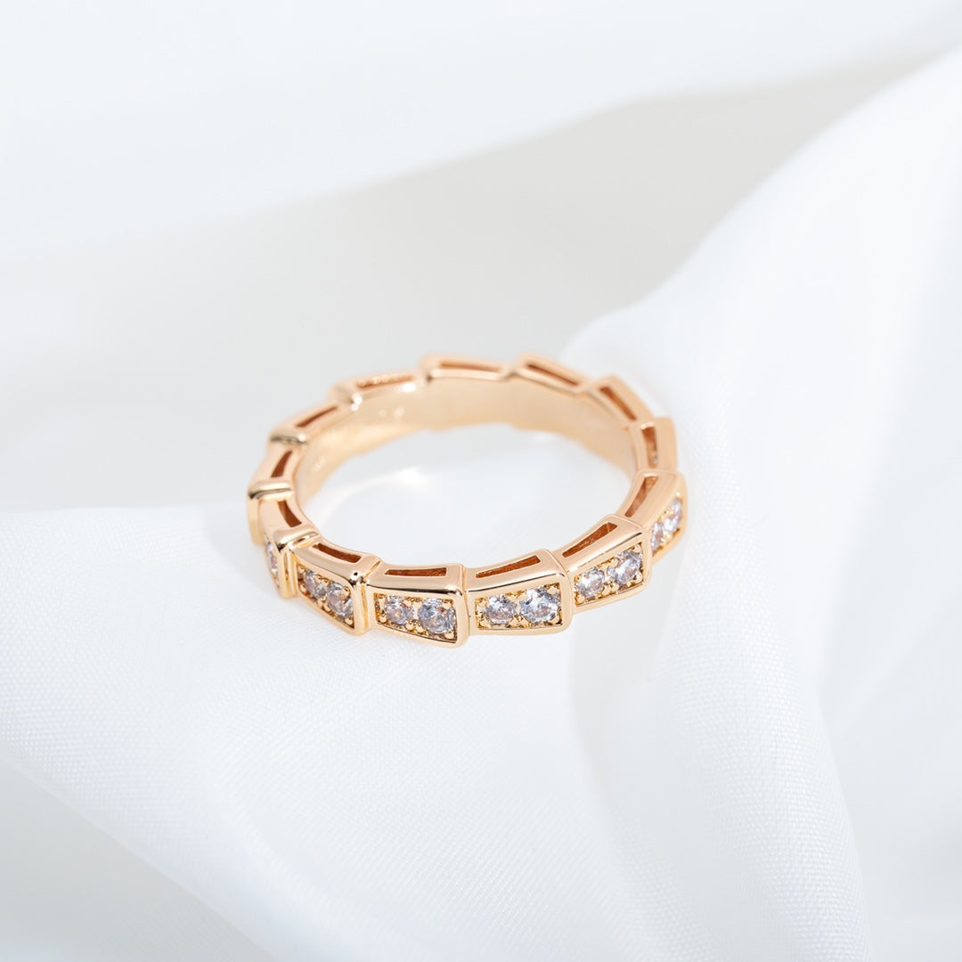 [Baslove]SERPENTI RING PINK GOLD DIAMOND PAVED 3MM