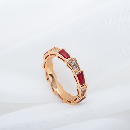 [Baslove]SERPENTI RING PINK GOLD CARNELIAN DIAMOND 3MM