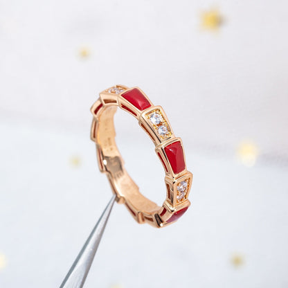 [Baslove]SERPENTI RING PINK GOLD CARNELIAN DIAMOND 3MM