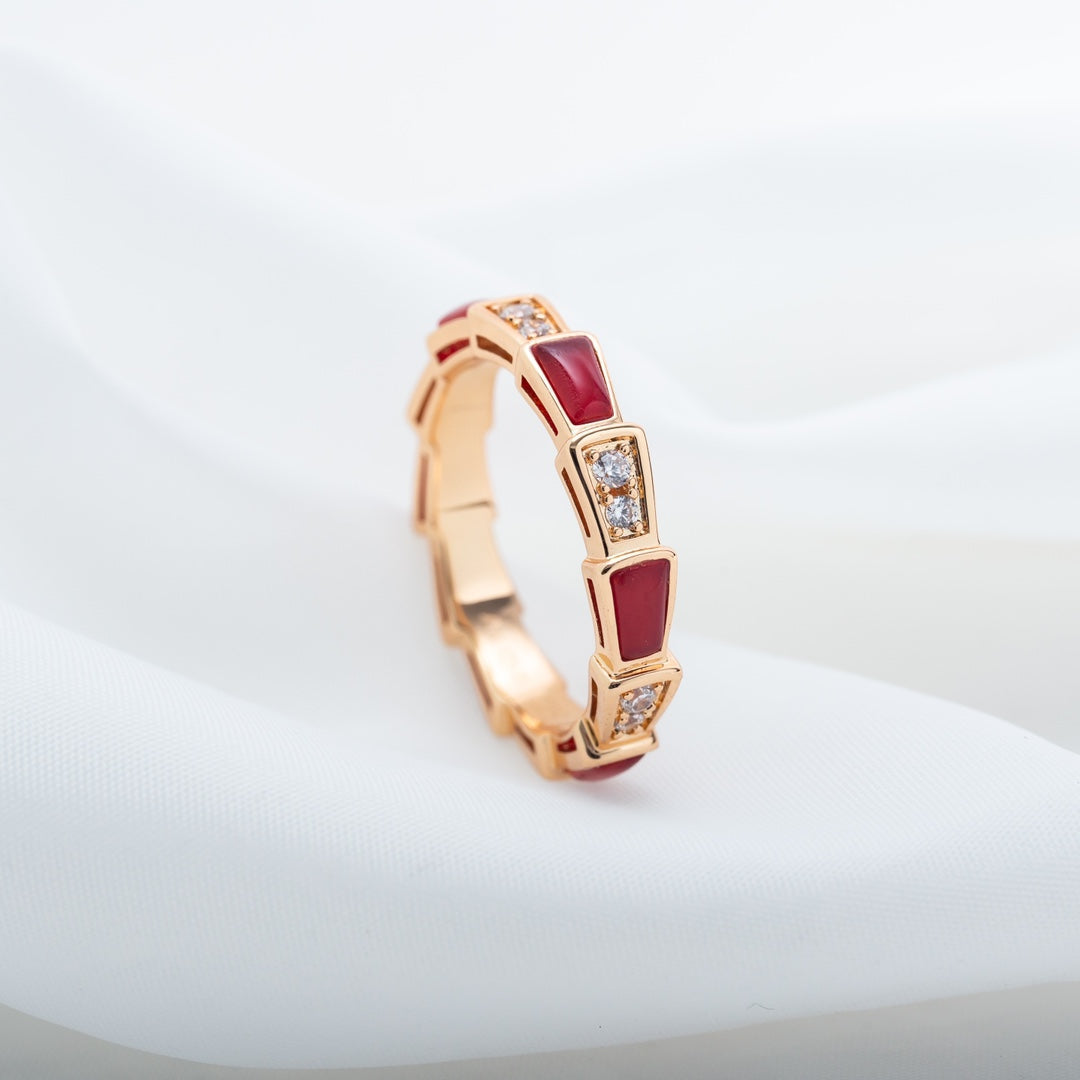 [Baslove]SERPENTI RING PINK GOLD CARNELIAN DIAMOND 3MM