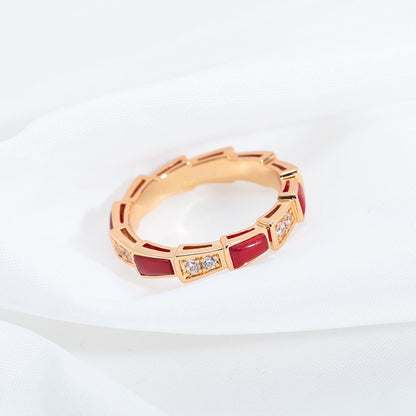 [Baslove]SERPENTI RING PINK GOLD CARNELIAN DIAMOND 3MM