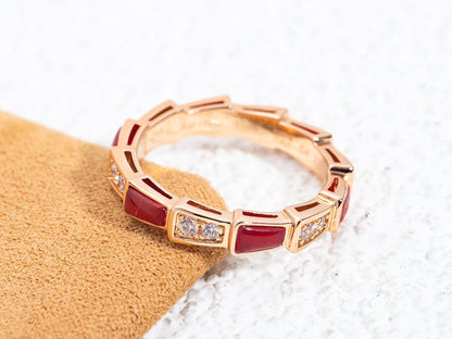 [Baslove]SERPENTI RING PINK GOLD CARNELIAN DIAMOND 3MM