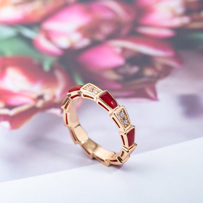 [Baslove]SERPENTI RING PINK GOLD CARNELIAN DIAMOND 3MM