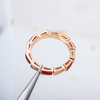 [Baslove]SERPENTI RING PINK GOLD CARNELIAN DIAMOND 3MM