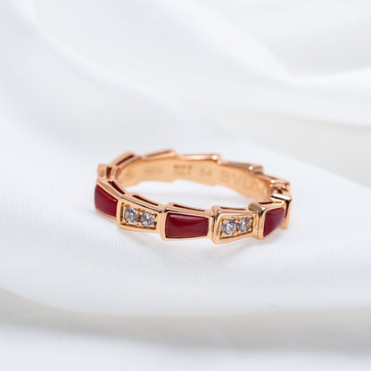 [Baslove]SERPENTI RING PINK GOLD CARNELIAN DIAMOND 3MM