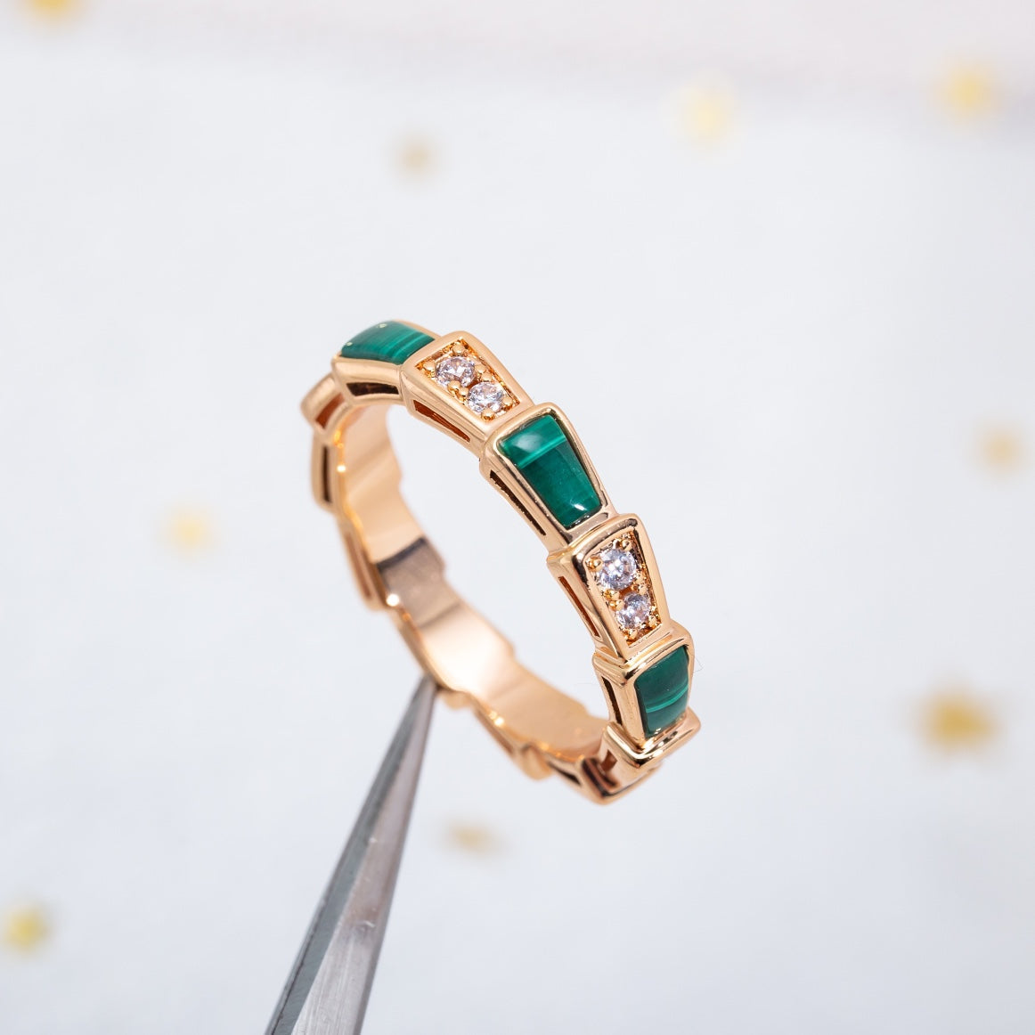 [Baslove]SERPENTI RING PINK GOLD MALACHITE DIAMOND 3MM