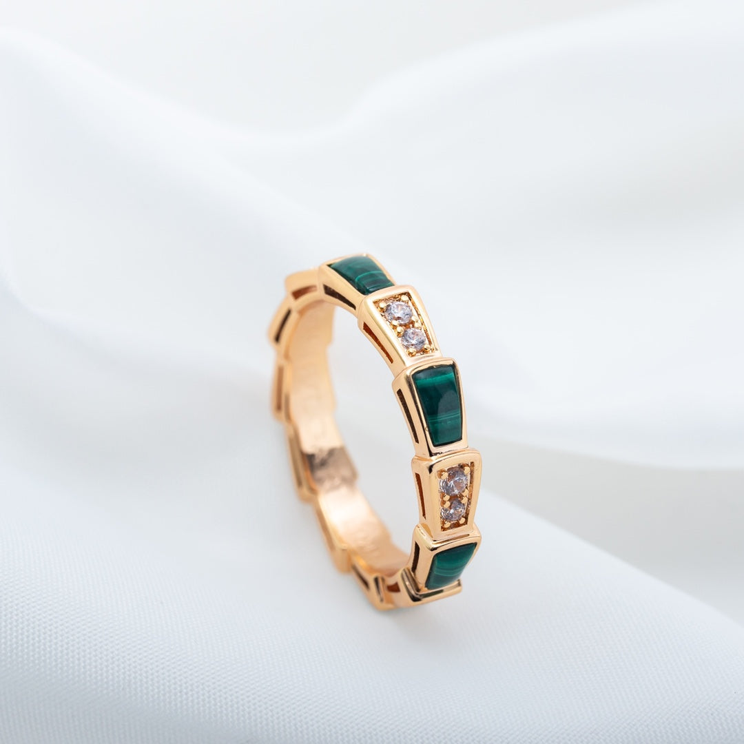 [Baslove]SERPENTI RING PINK GOLD MALACHITE DIAMOND 3MM