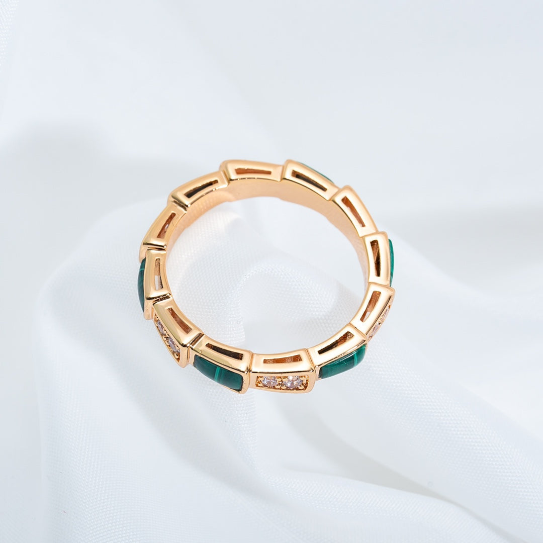 [Baslove]SERPENTI RING PINK GOLD MALACHITE DIAMOND 3MM