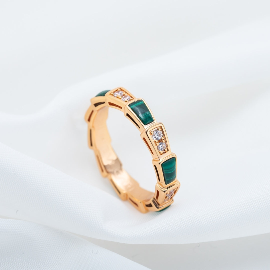 [Baslove]SERPENTI RING PINK GOLD MALACHITE DIAMOND 3MM