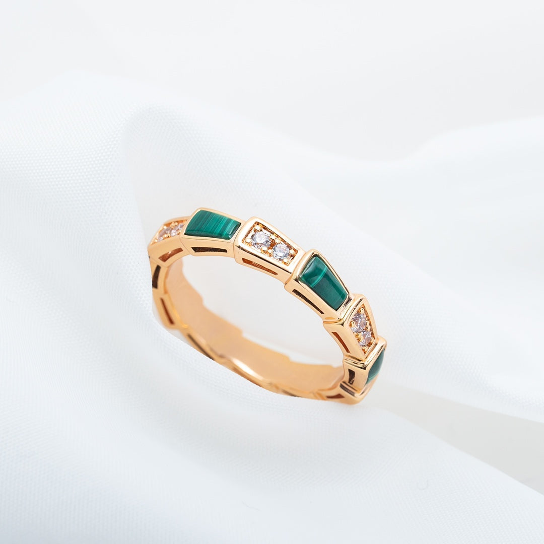 [Baslove]SERPENTI RING PINK GOLD MALACHITE DIAMOND 3MM