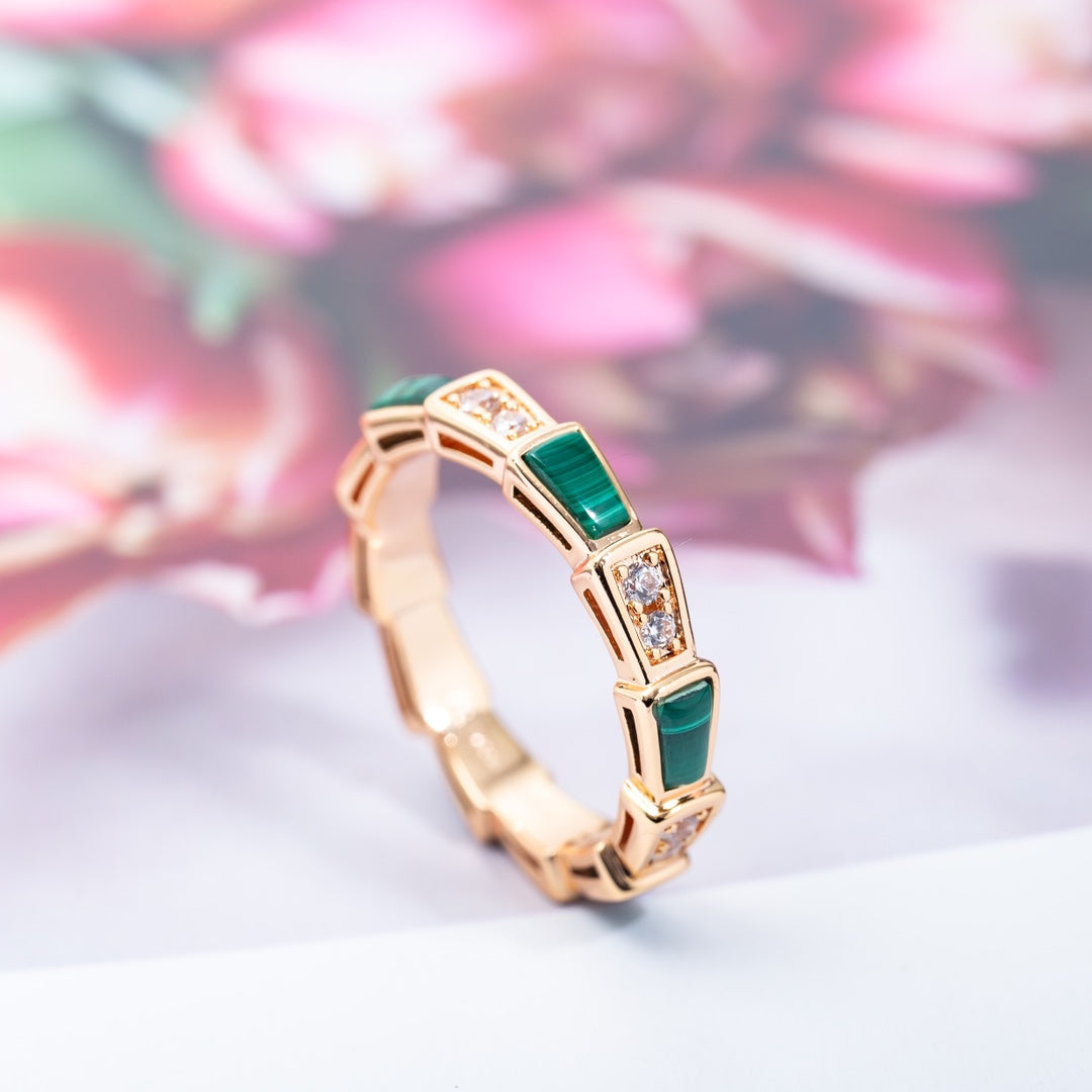 [Baslove]SERPENTI RING PINK GOLD MALACHITE DIAMOND 3MM