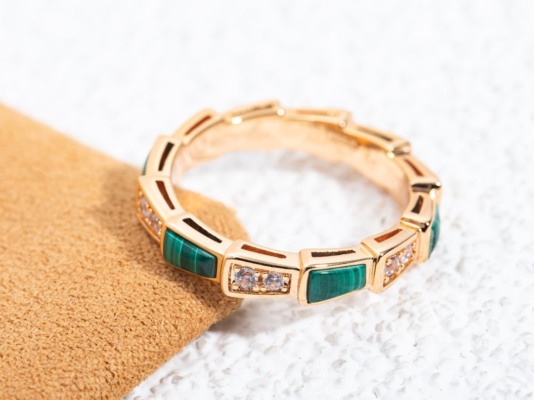 [Baslove]SERPENTI RING PINK GOLD MALACHITE DIAMOND 3MM