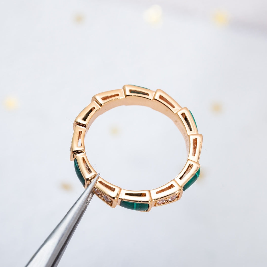 [Baslove]SERPENTI RING PINK GOLD MALACHITE DIAMOND 3MM