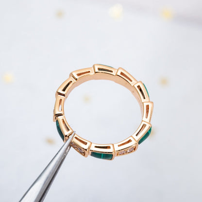 [Baslove]SERPENTI RING PINK GOLD MALACHITE DIAMOND 3MM