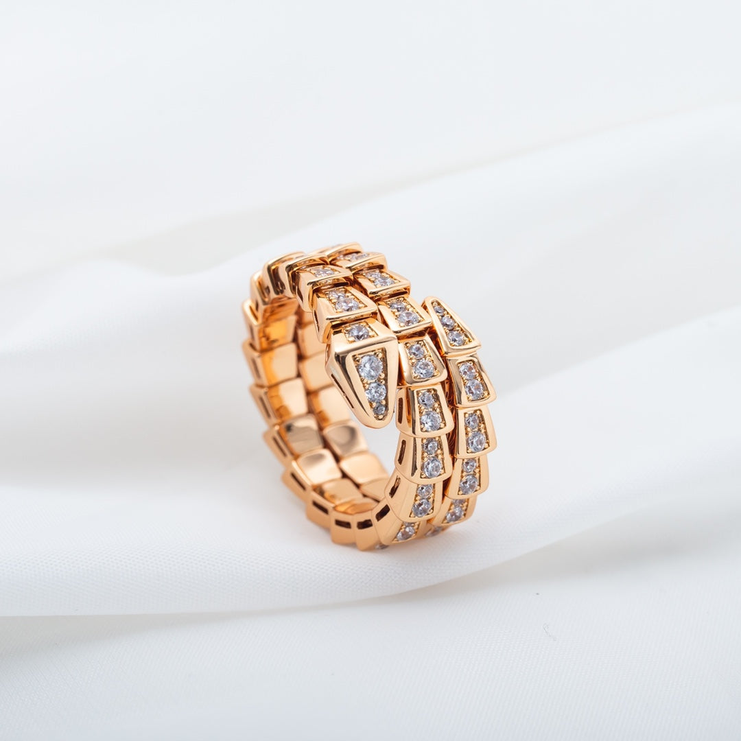 [Baslove]SERPENTI RING PINK GOLD DIAMOND DOUBLE ROW