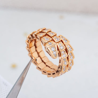 [Baslove]SERPENTI RING PINK GOLD DIAMOND DOUBLE ROW