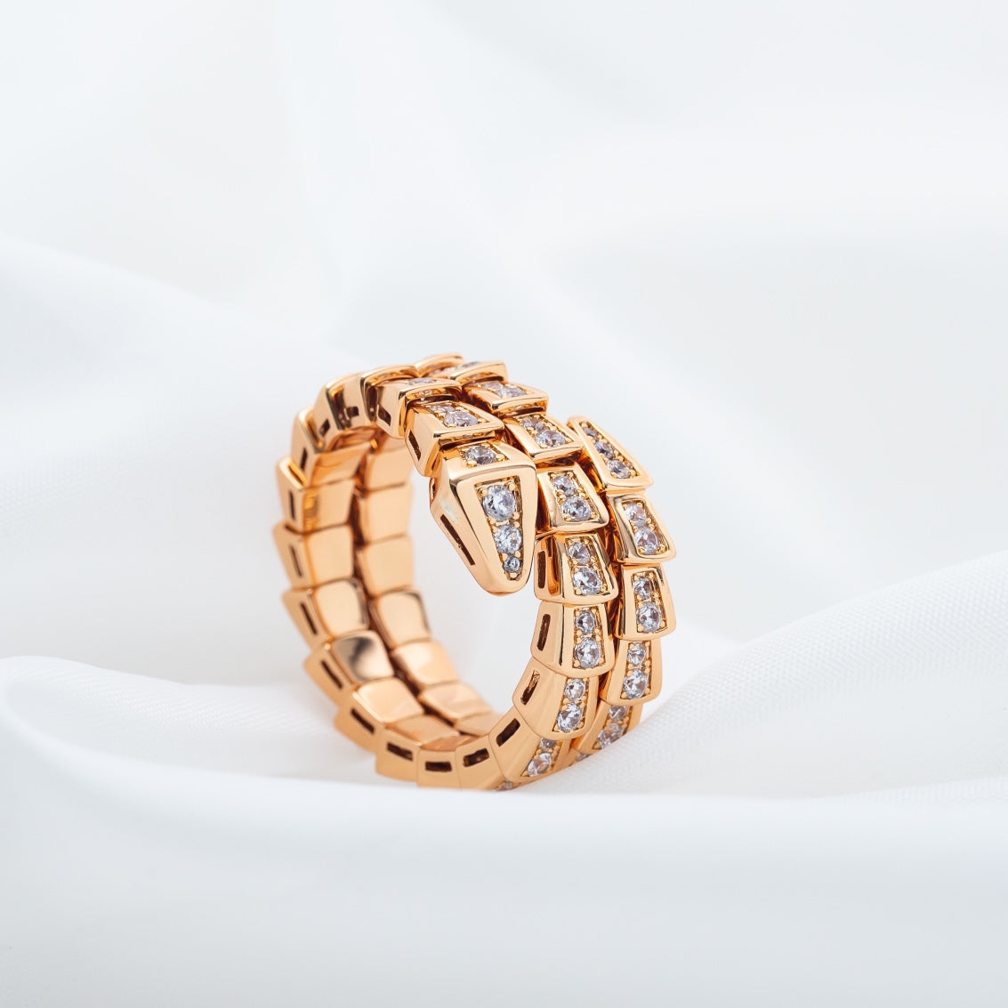 [Baslove]SERPENTI RING PINK GOLD DIAMOND DOUBLE ROW