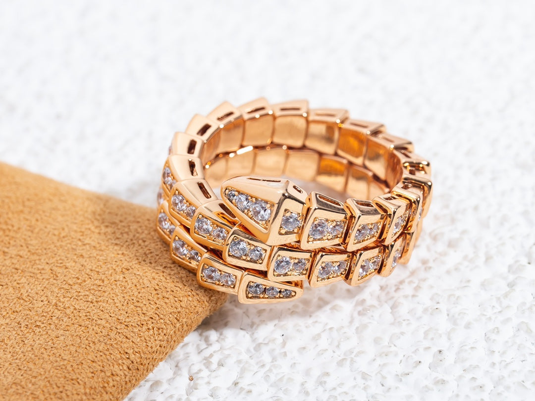 [Baslove]SERPENTI RING PINK GOLD DIAMOND DOUBLE ROW