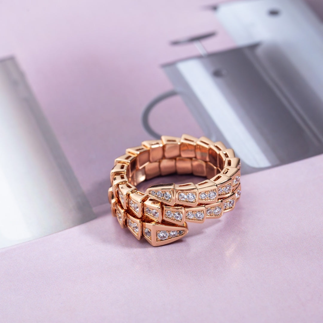 [Baslove]SERPENTI RING PINK GOLD DIAMOND DOUBLE ROW