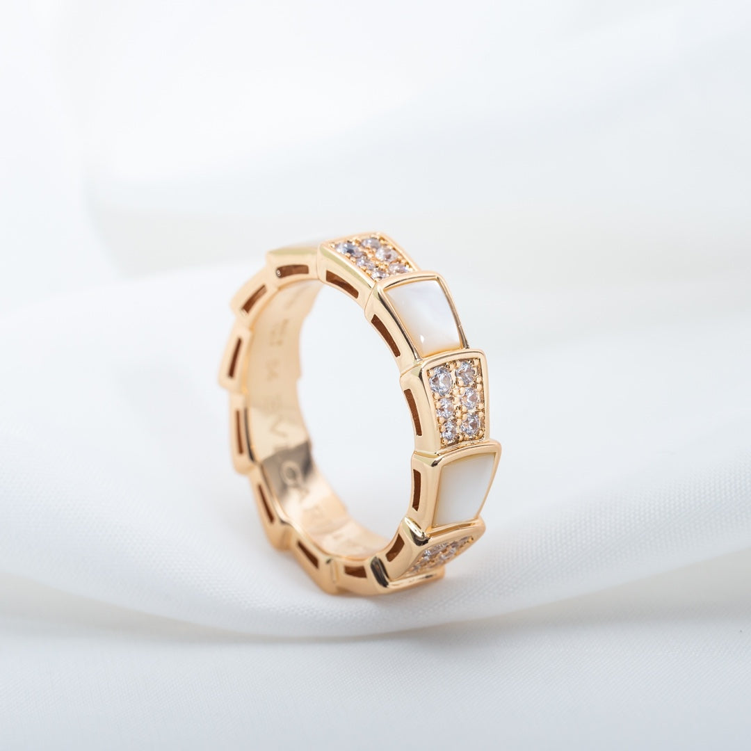 [Baslove]SERPENTI RING PINK GOLD MOP DIAMOND PAVED 4MM