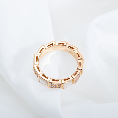 [Baslove]SERPENTI RING PINK GOLD MOP DIAMOND PAVED 4MM